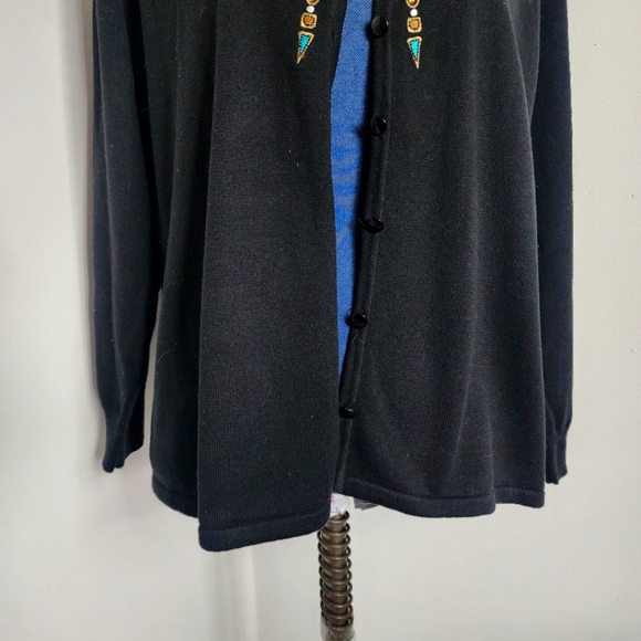 Vintage Bob Mackie Wearable Art Button Down Black Cardigan Sweater Embroidered - Picture 8 of 8
